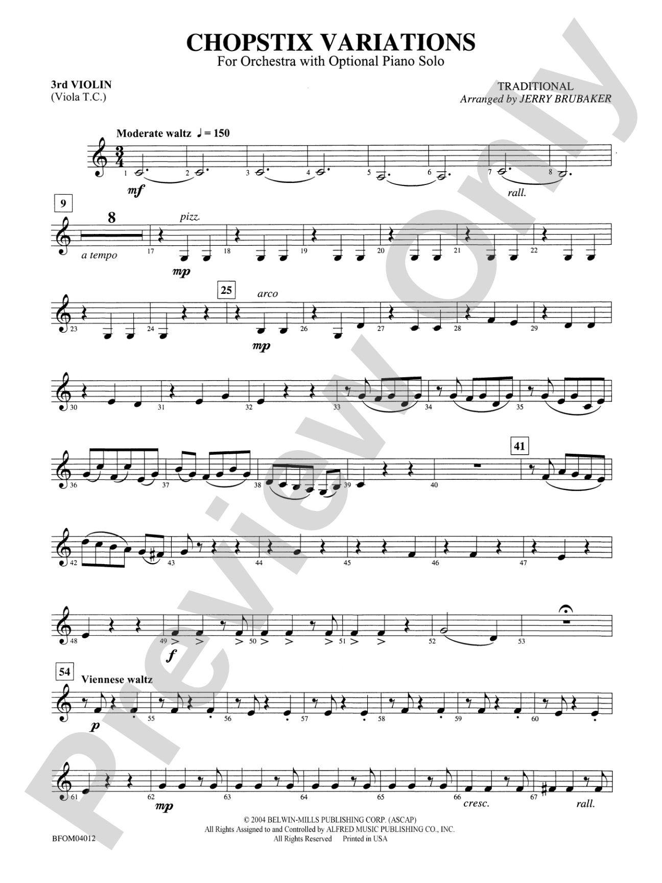 Chopstix Variations (with Opt. Piano Solo): 3rd Violin (Viola [TC])