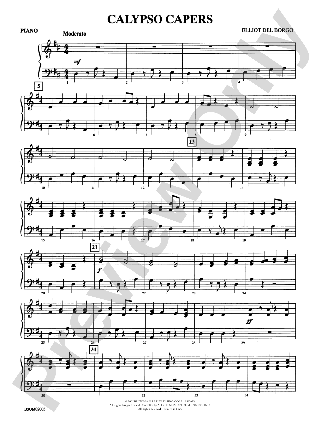 Calypso Capers (for Strings and Percussion): Piano Accompaniment
