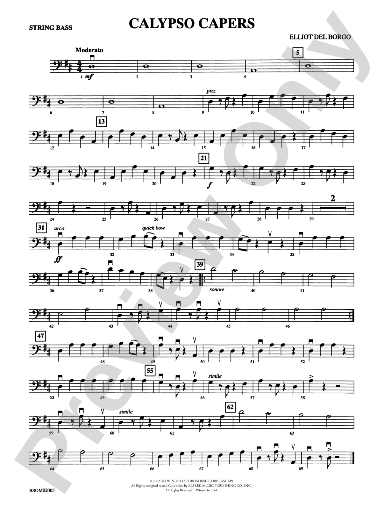 Calypso Capers (for Strings and Percussion): String Bass