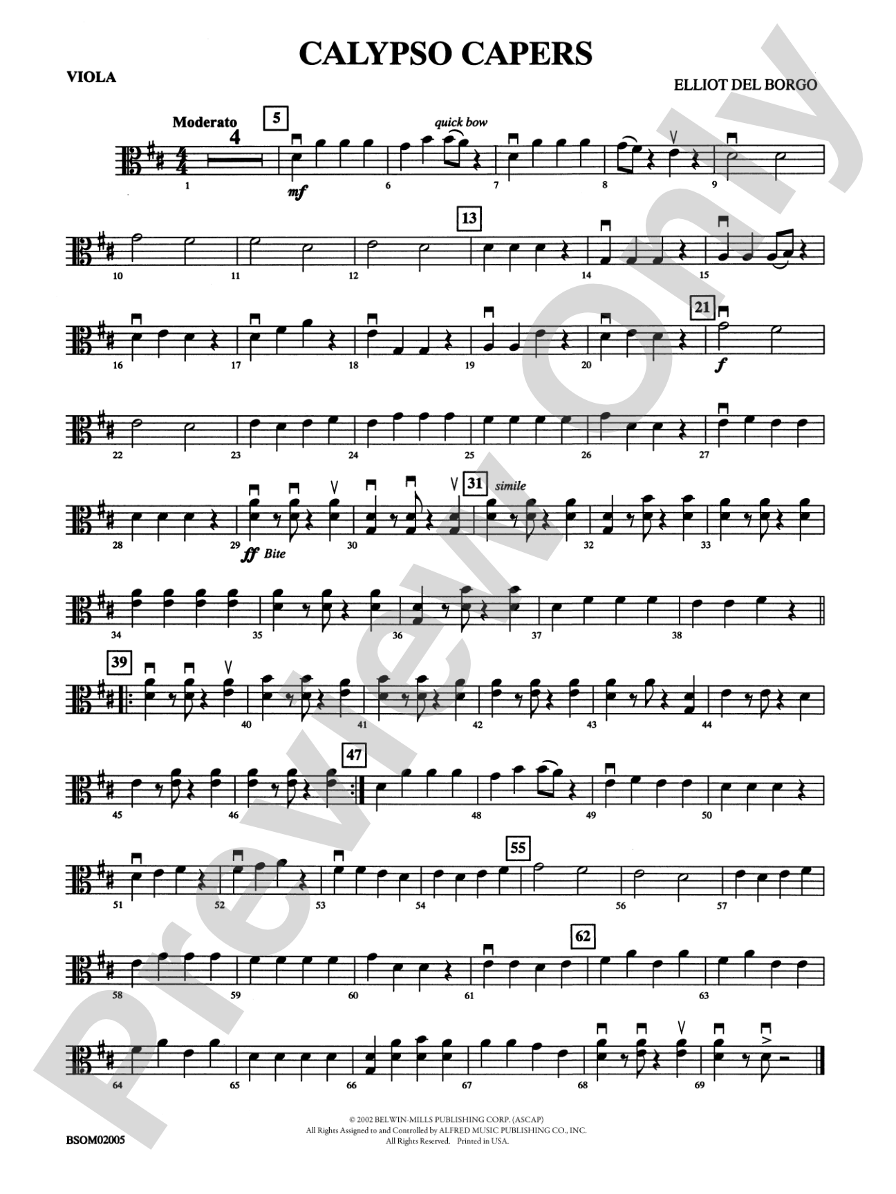 Calypso Capers (for Strings and Percussion): Viola