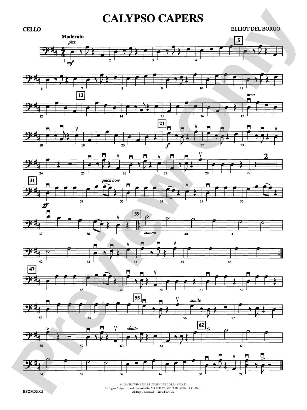 Calypso Capers (for Strings and Percussion): Cello