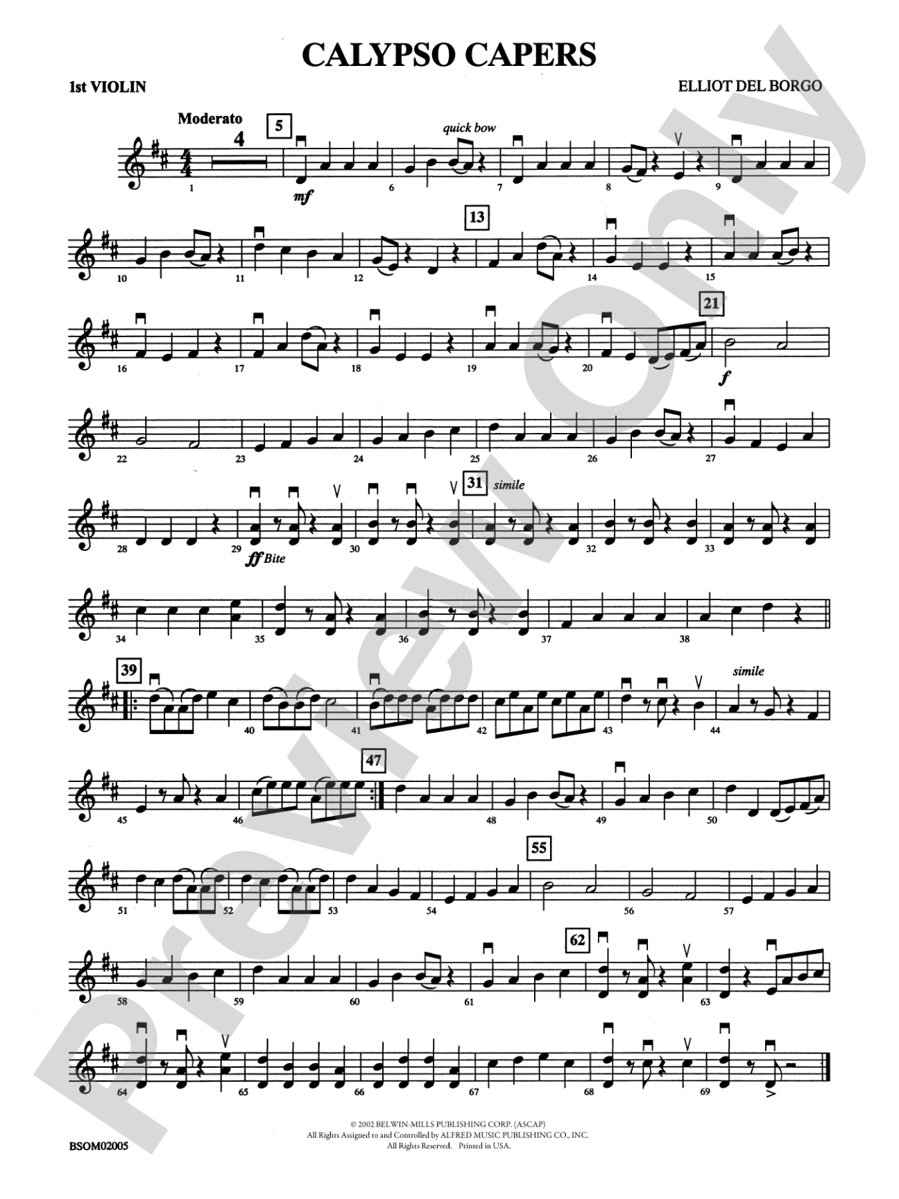 Calypso Capers (for Strings and Percussion): 1st Violin