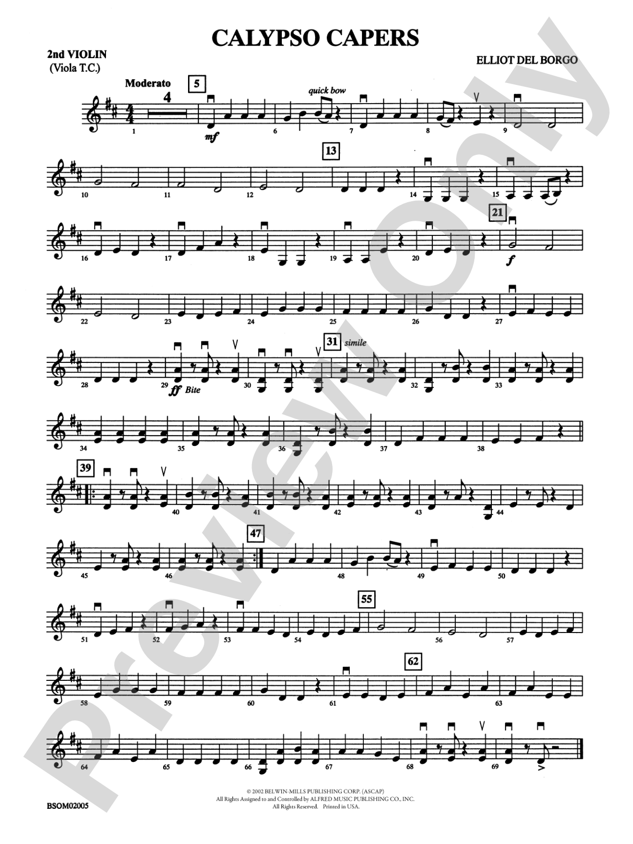 Calypso Capers (for Strings and Percussion): 2nd Violin