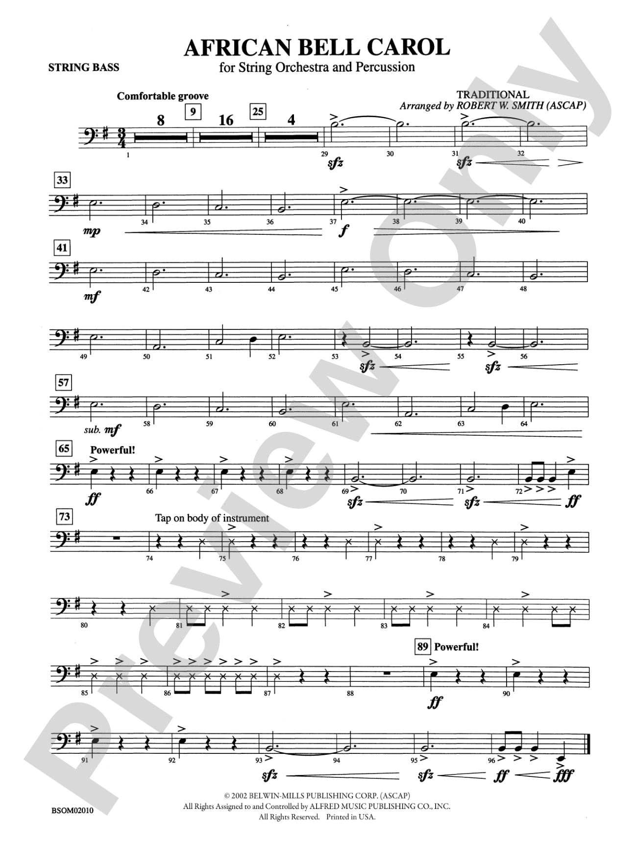 African Bell Carol (for String Orchestra and Percussion): String Bass