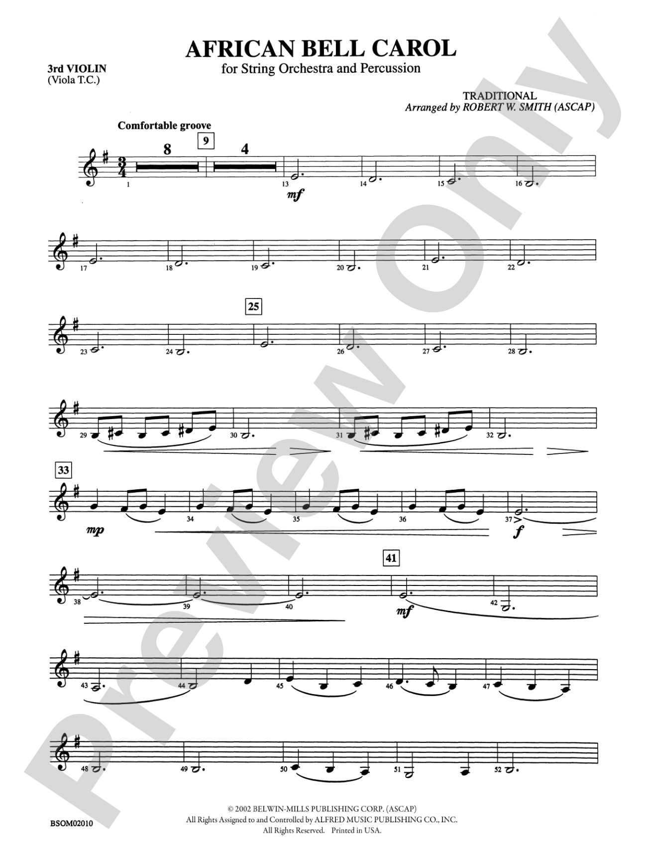African Bell Carol (for String Orchestra and Percussion): 3rd Violin (Viola [TC])