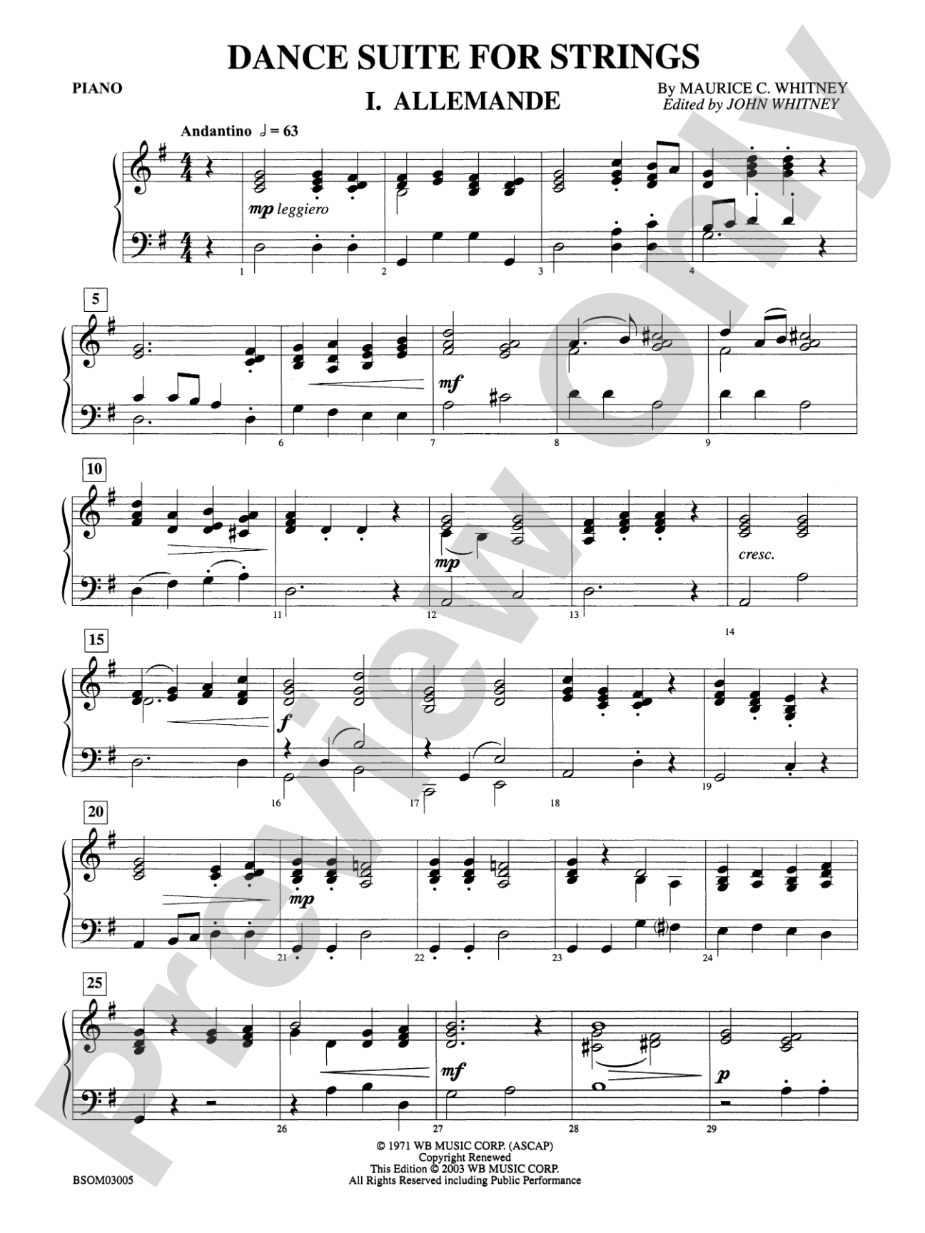 Dance Suite for Strings (I. Allemande, II. Sarabande, III. Gigue): Piano Accompaniment
