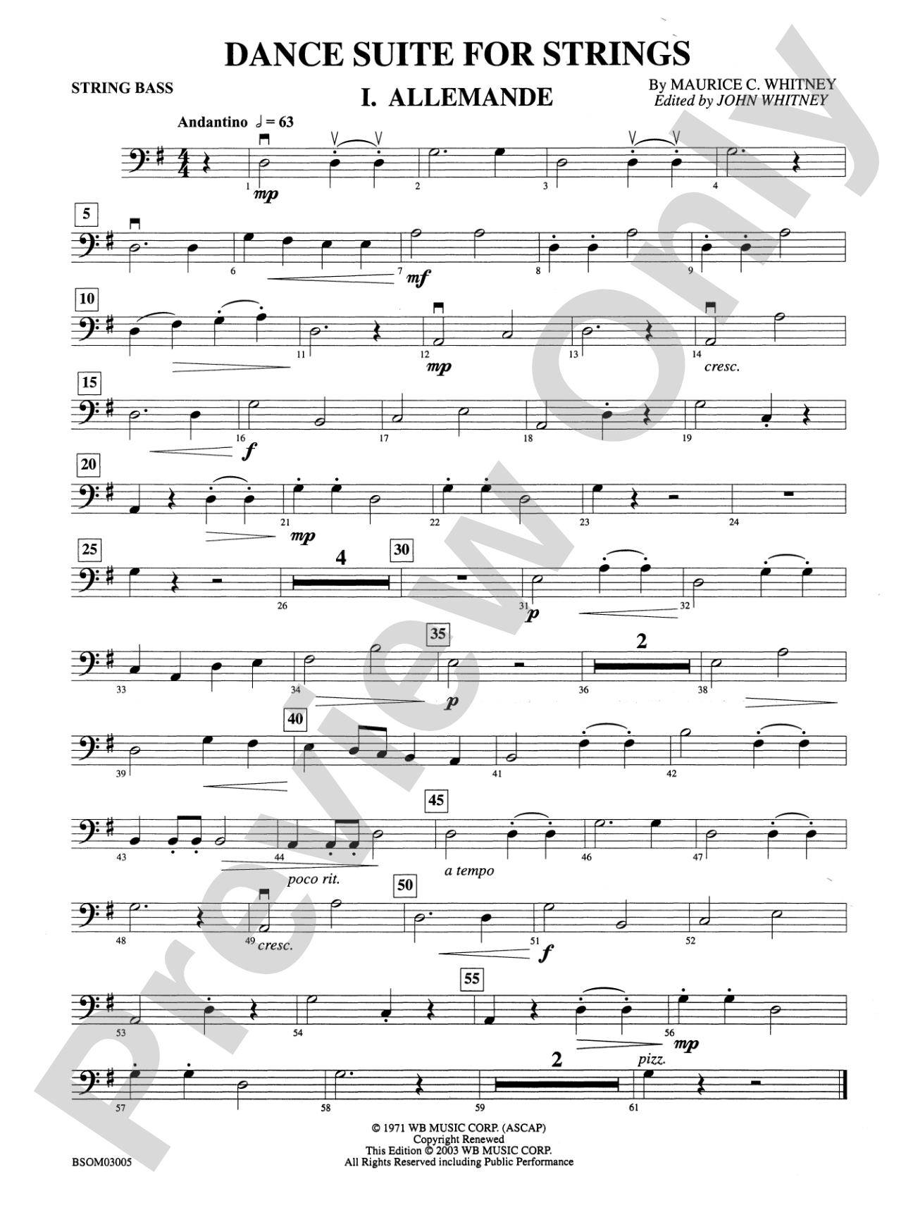 Dance Suite for Strings (I. Allemande, II. Sarabande, III. Gigue): String Bass