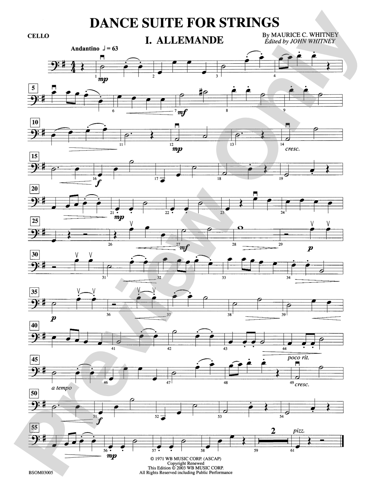 Dance Suite for Strings (I. Allemande, II. Sarabande, III. Gigue): Cello