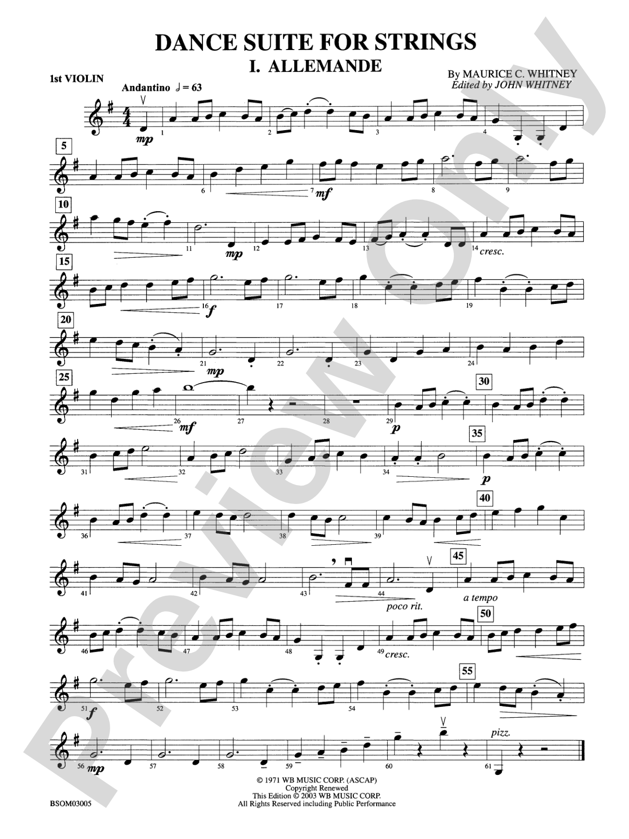Dance Suite for Strings (I. Allemande, II. Sarabande, III. Gigue): 1st Violin