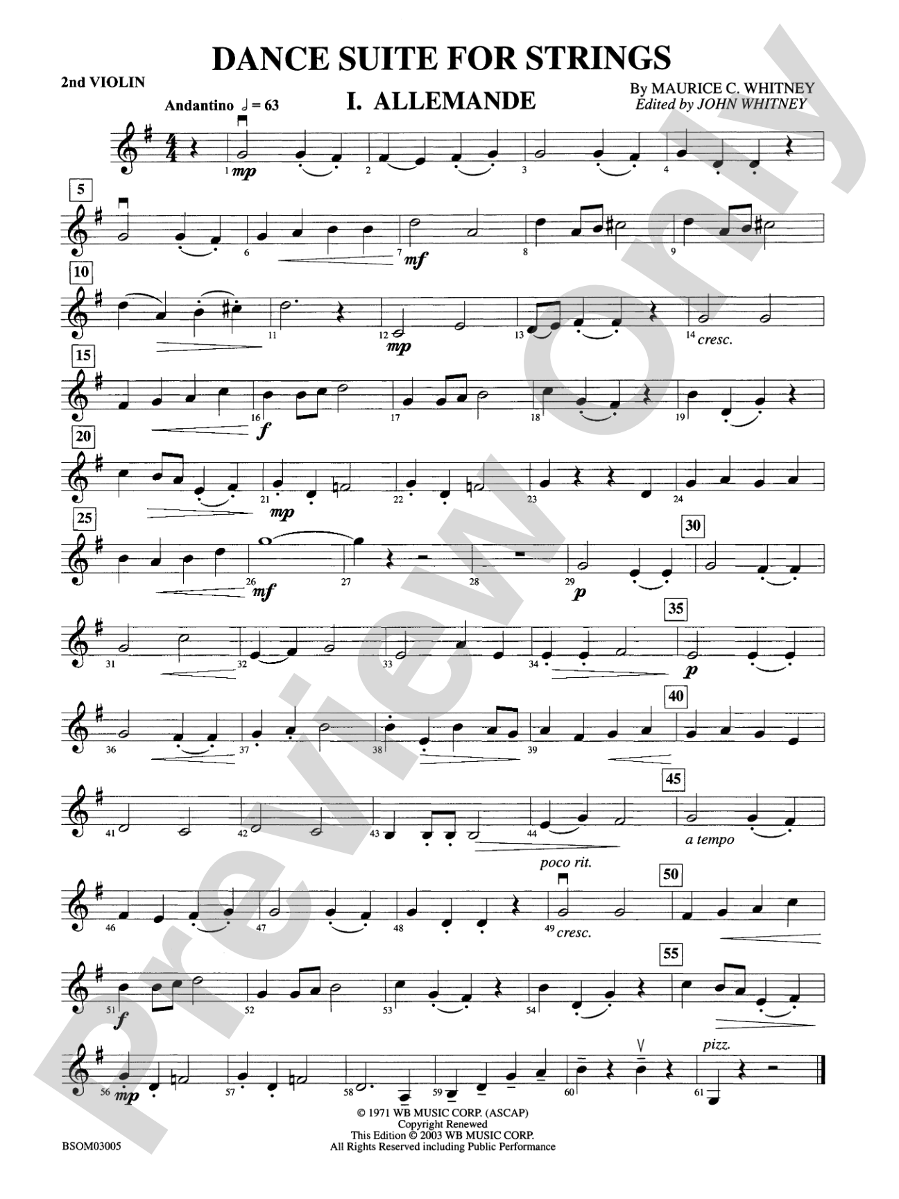 Dance Suite for Strings (I. Allemande, II. Sarabande, III. Gigue): 2nd Violin