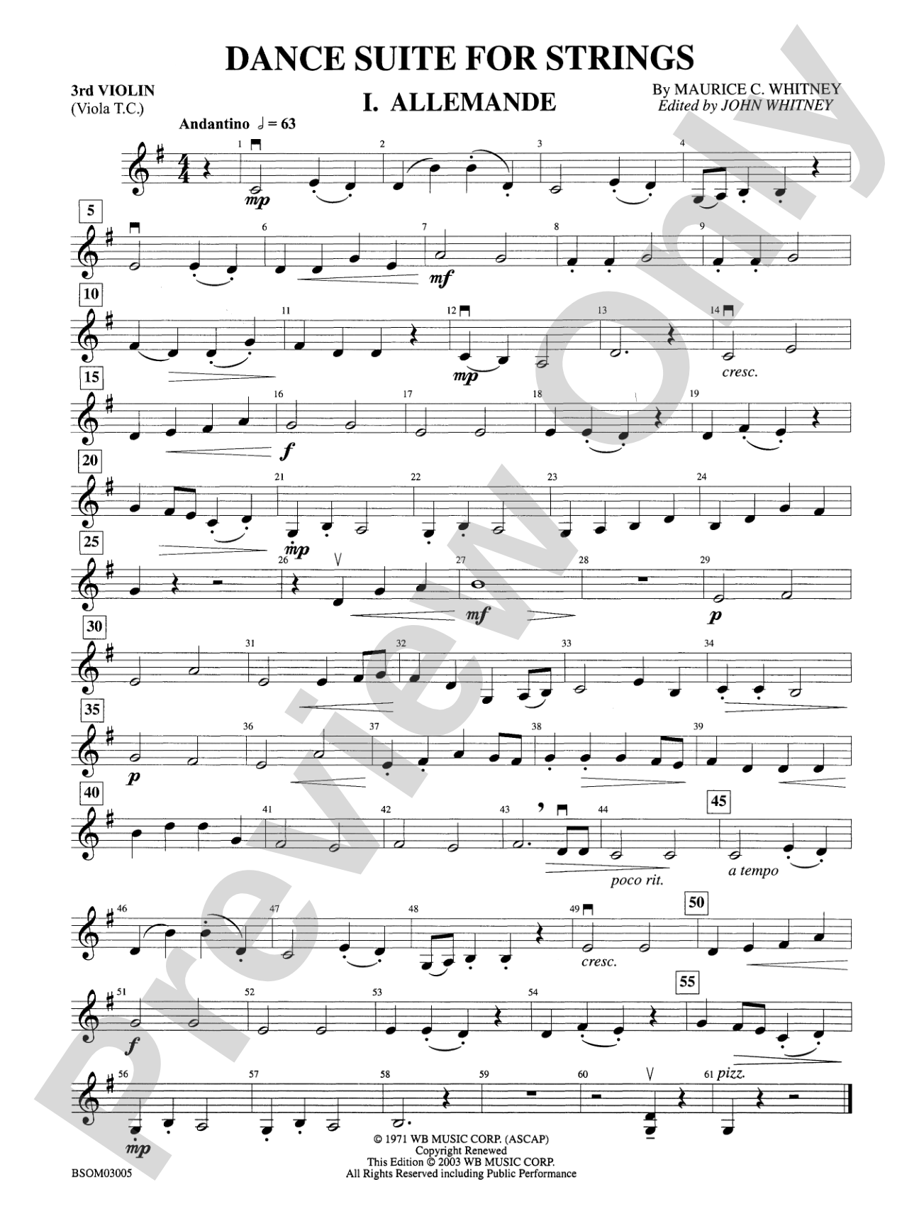 Dance Suite for Strings (I. Allemande, II. Sarabande, III. Gigue): 3rd Violin (Viola [TC])