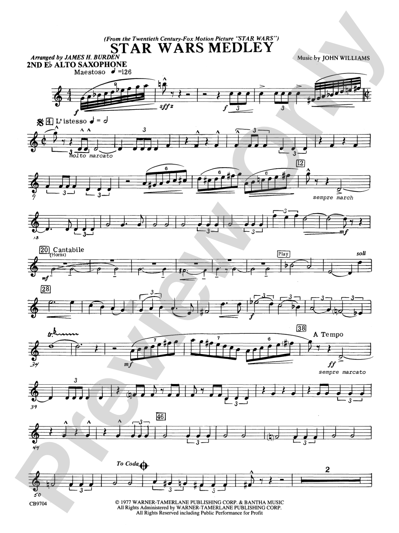 Star Wars® Medley: 2nd E-flat Alto Saxophone