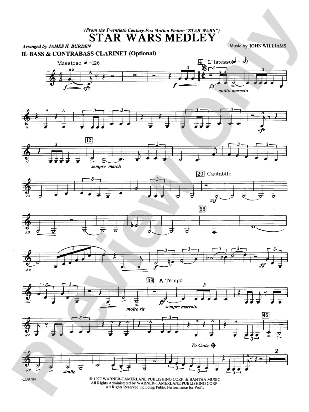 Star Wars® Medley: B-flat Bass Clarinet