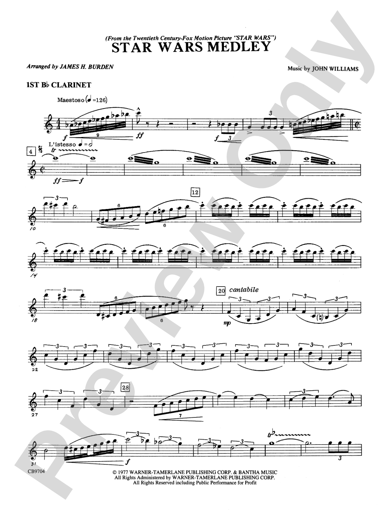 Star Wars® Medley: 1st B-flat Clarinet