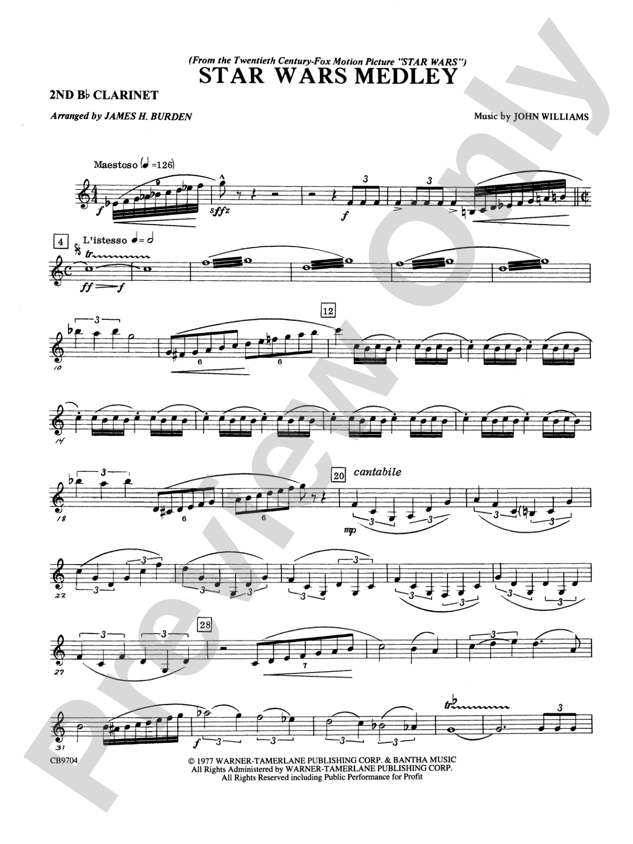 Star Wars® Medley: 2nd B-flat Clarinet