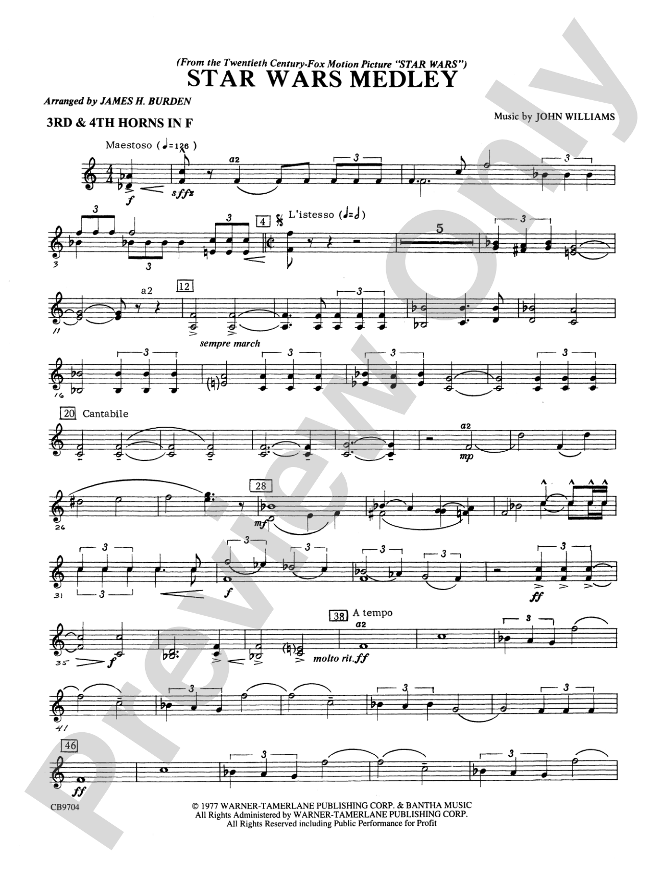 Star Wars® Medley: 3rd & 4th F Horns