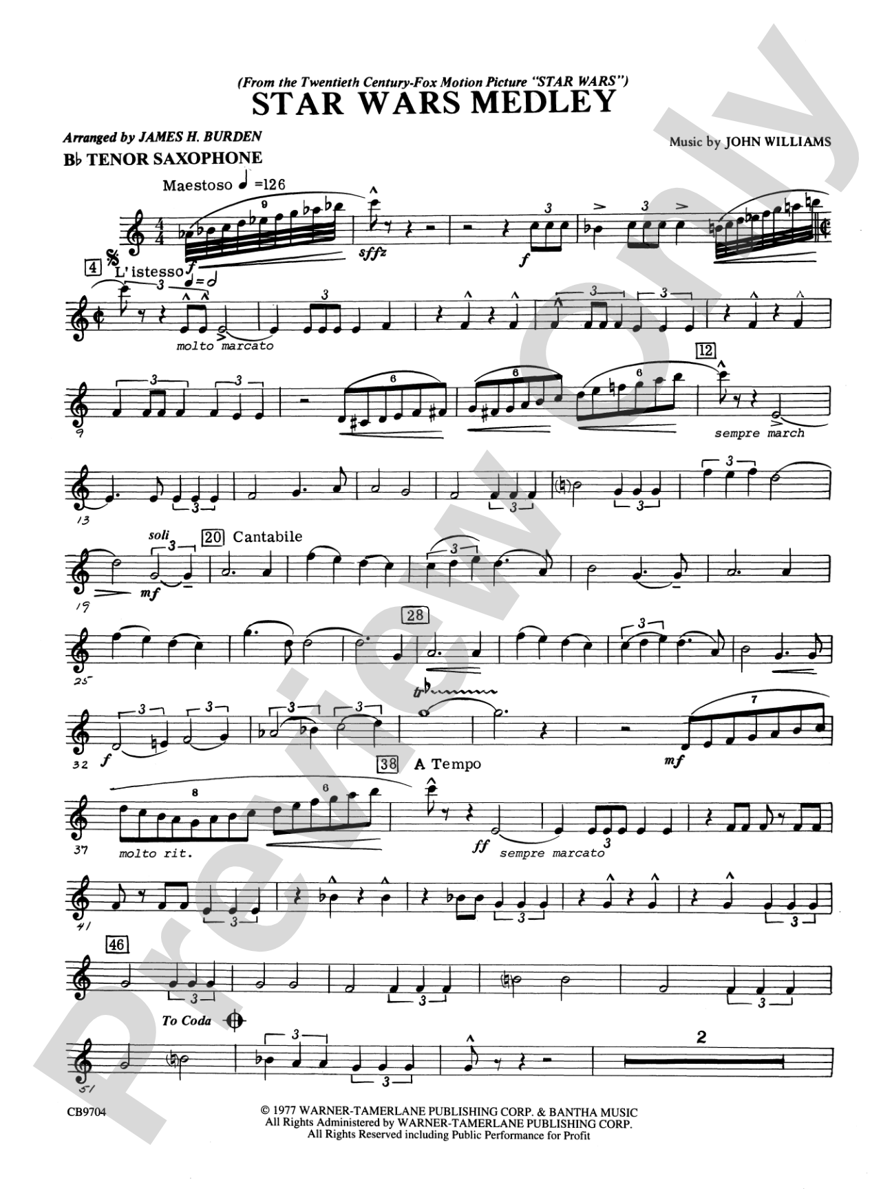 Star Wars® Medley: B-flat Tenor Saxophone
