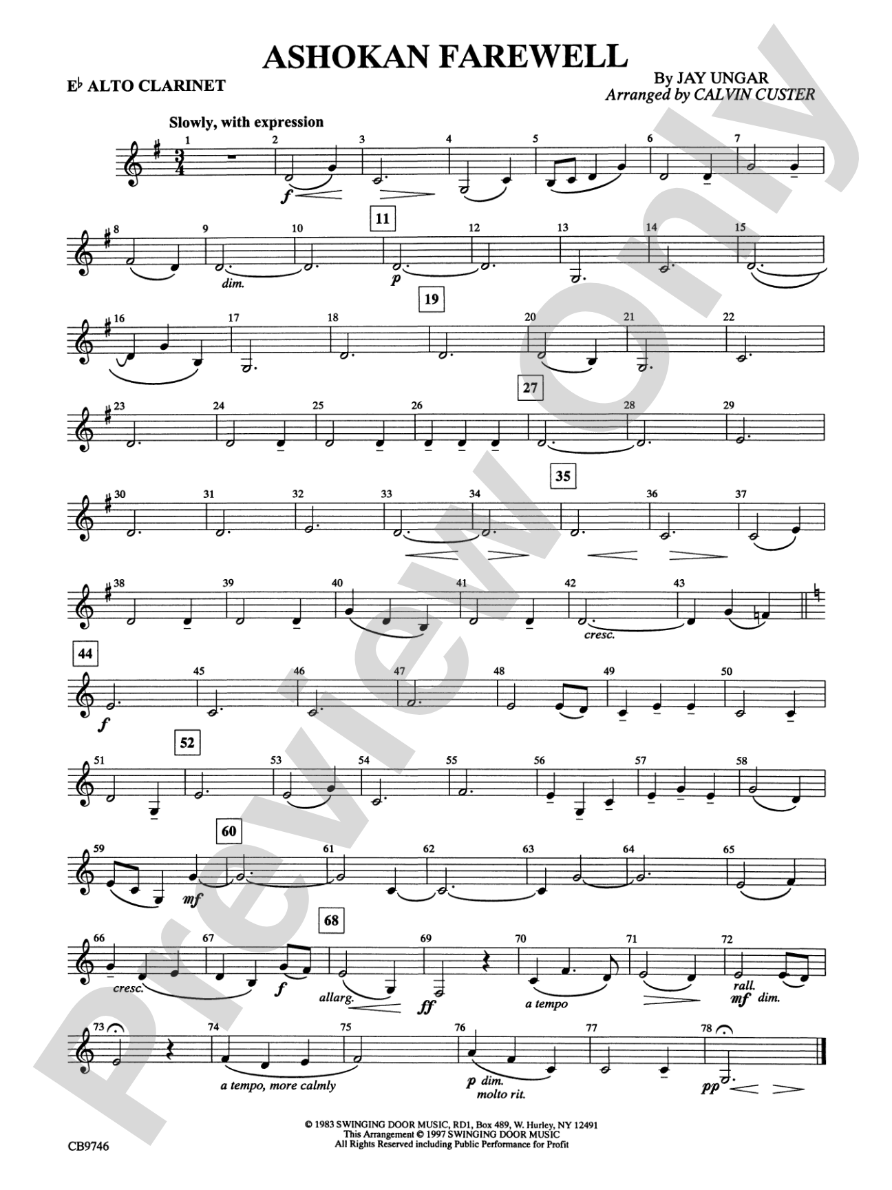 Ashokan Farewell (from The Civil War): E-flat Alto Clarinet
