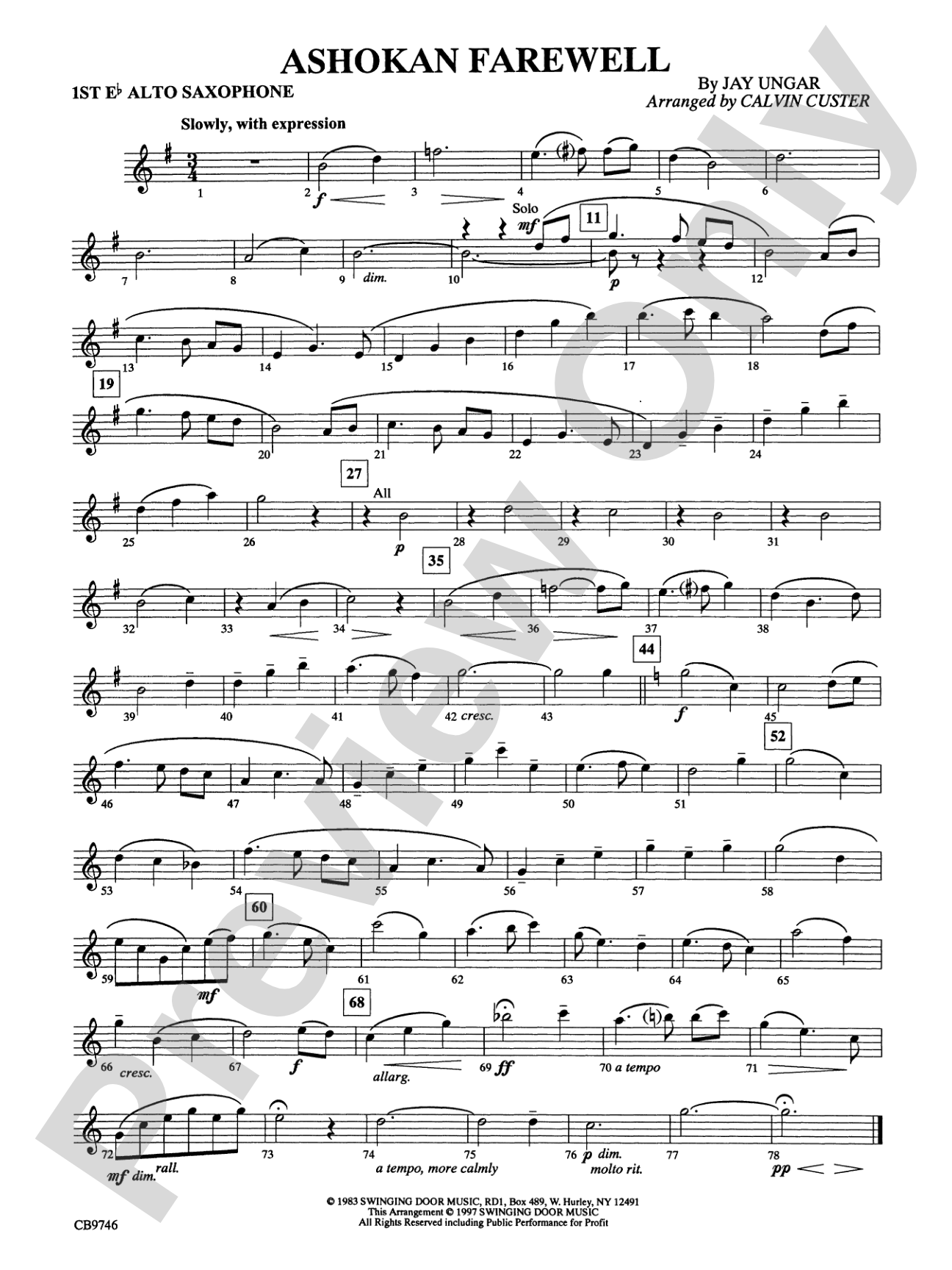 Ashokan Farewell (from The Civil War): E-flat Alto Saxophone