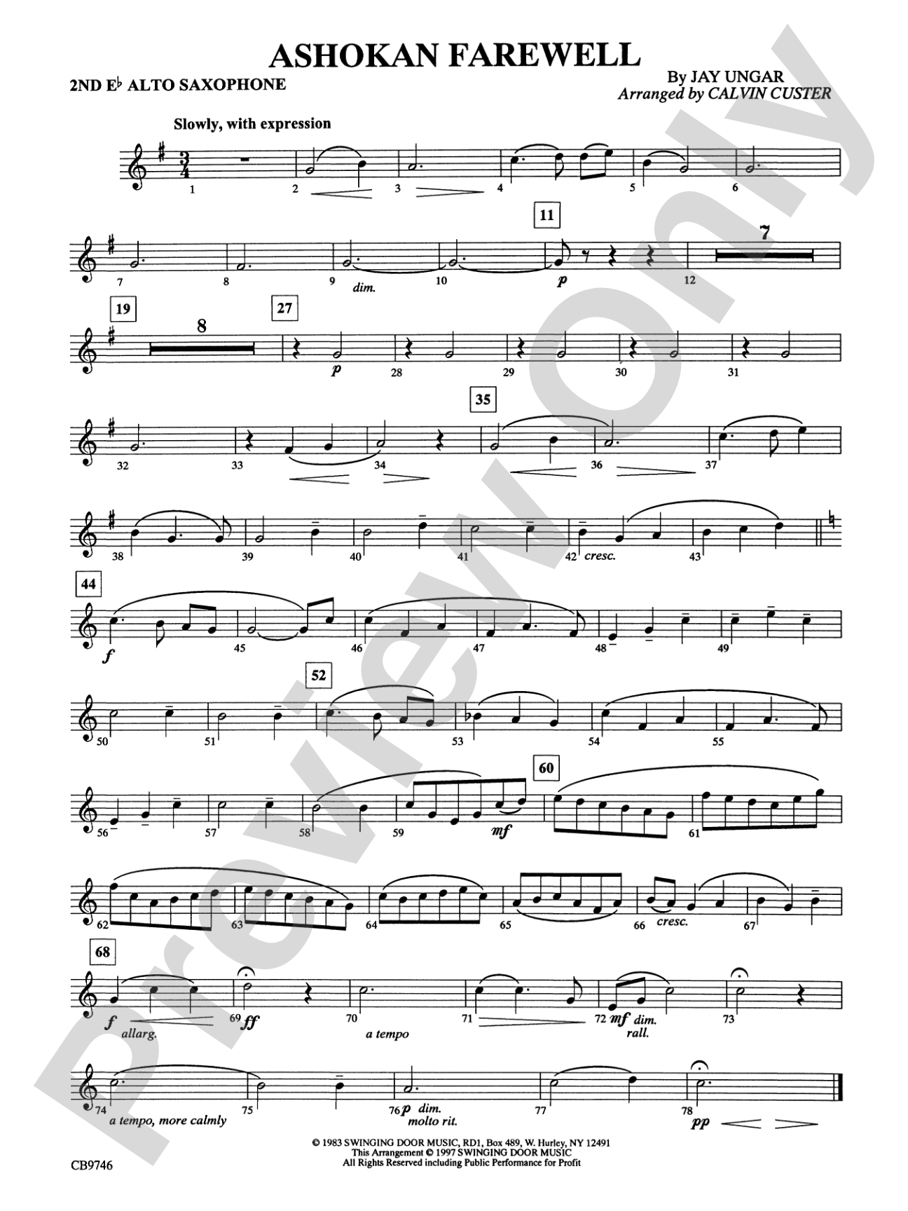 Ashokan Farewell (from The Civil War): 2nd E-flat Alto Saxophone