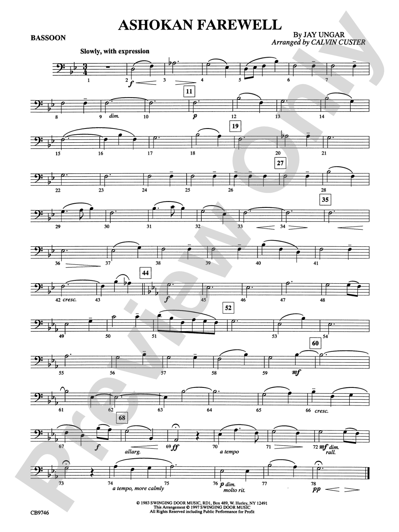 Ashokan Farewell (from The Civil War): Bassoon