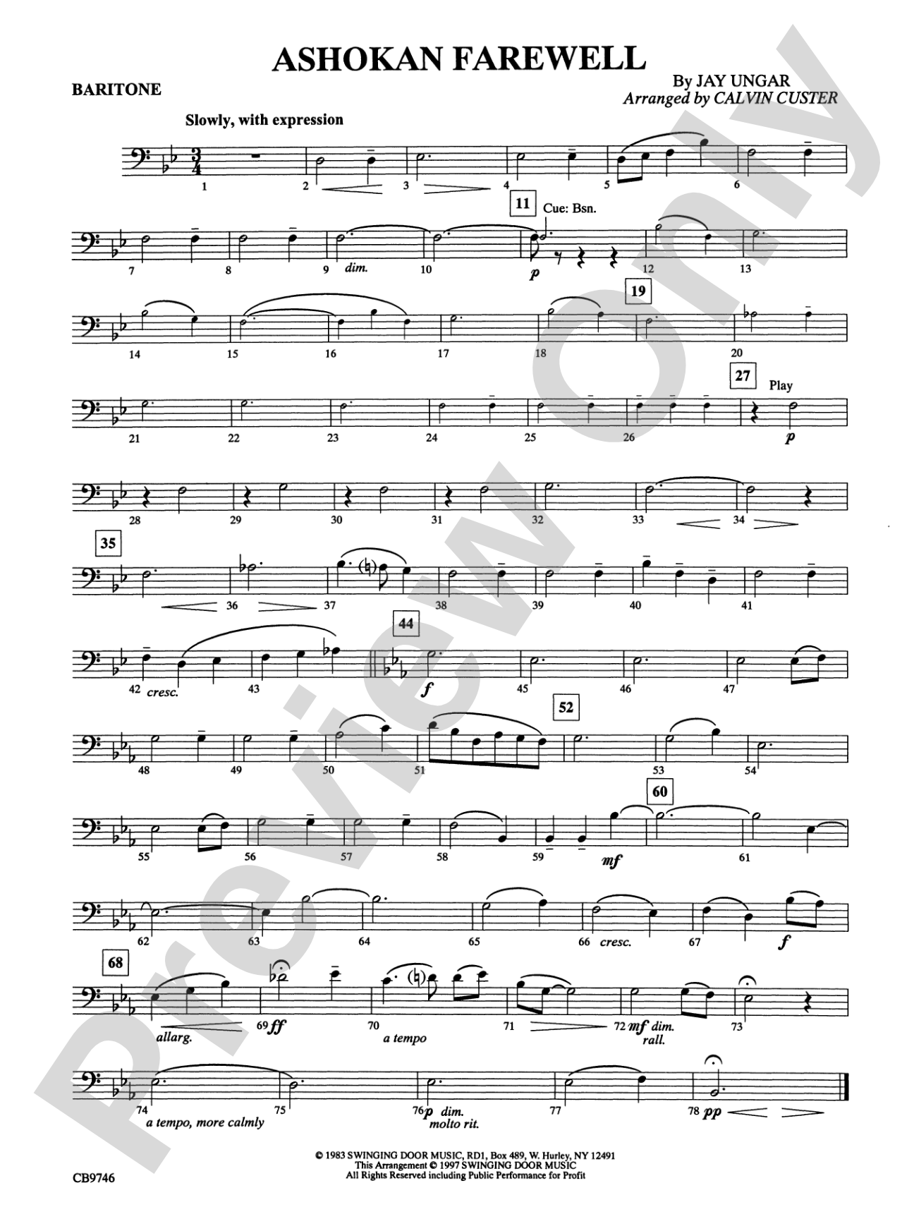 Ashokan Farewell (from The Civil War): Baritone B.C.