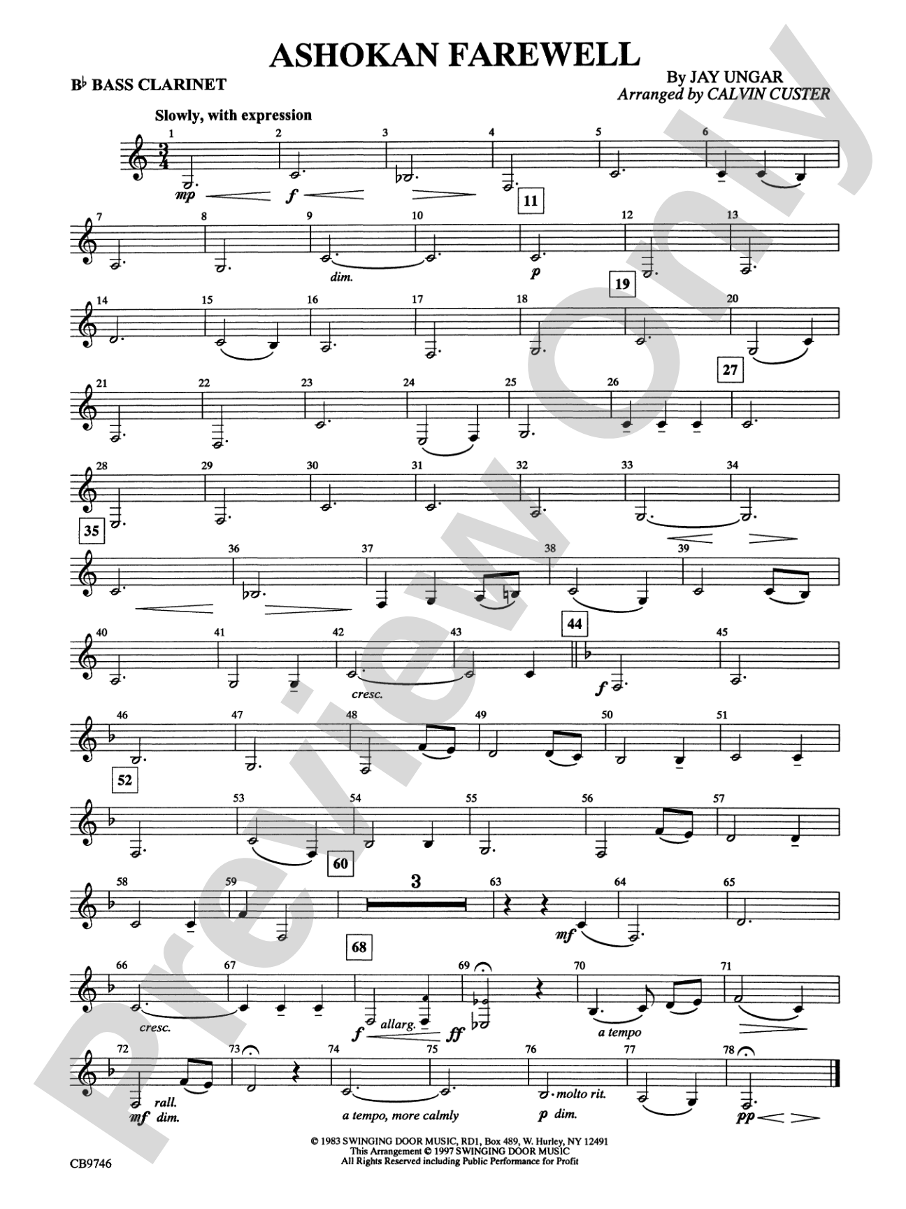 Ashokan Farewell (from The Civil War): B-flat Bass Clarinet