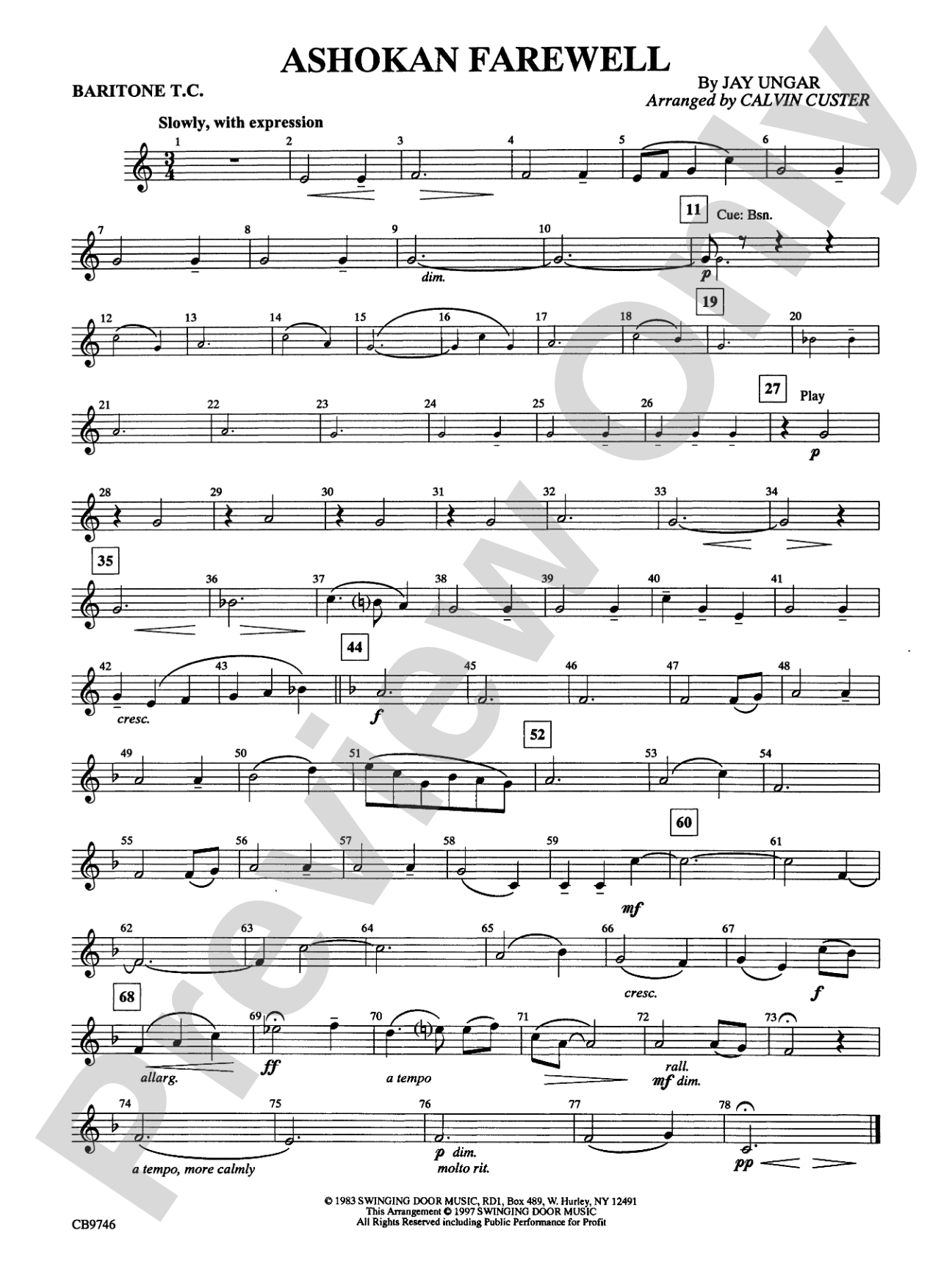 Ashokan Farewell (from The Civil War): Baritone T.C.