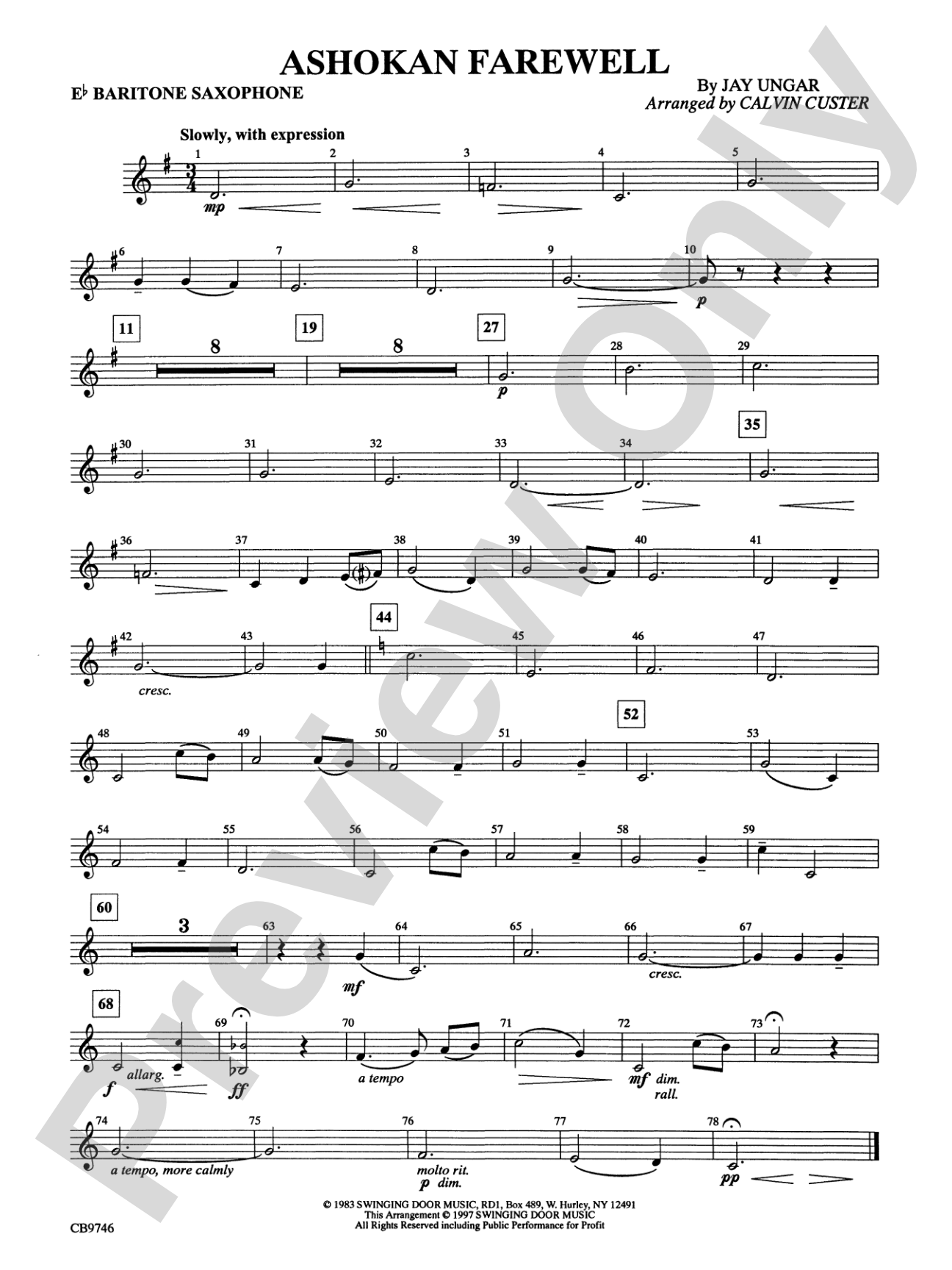 Ashokan Farewell (from The Civil War): E-flat Baritone Saxophone