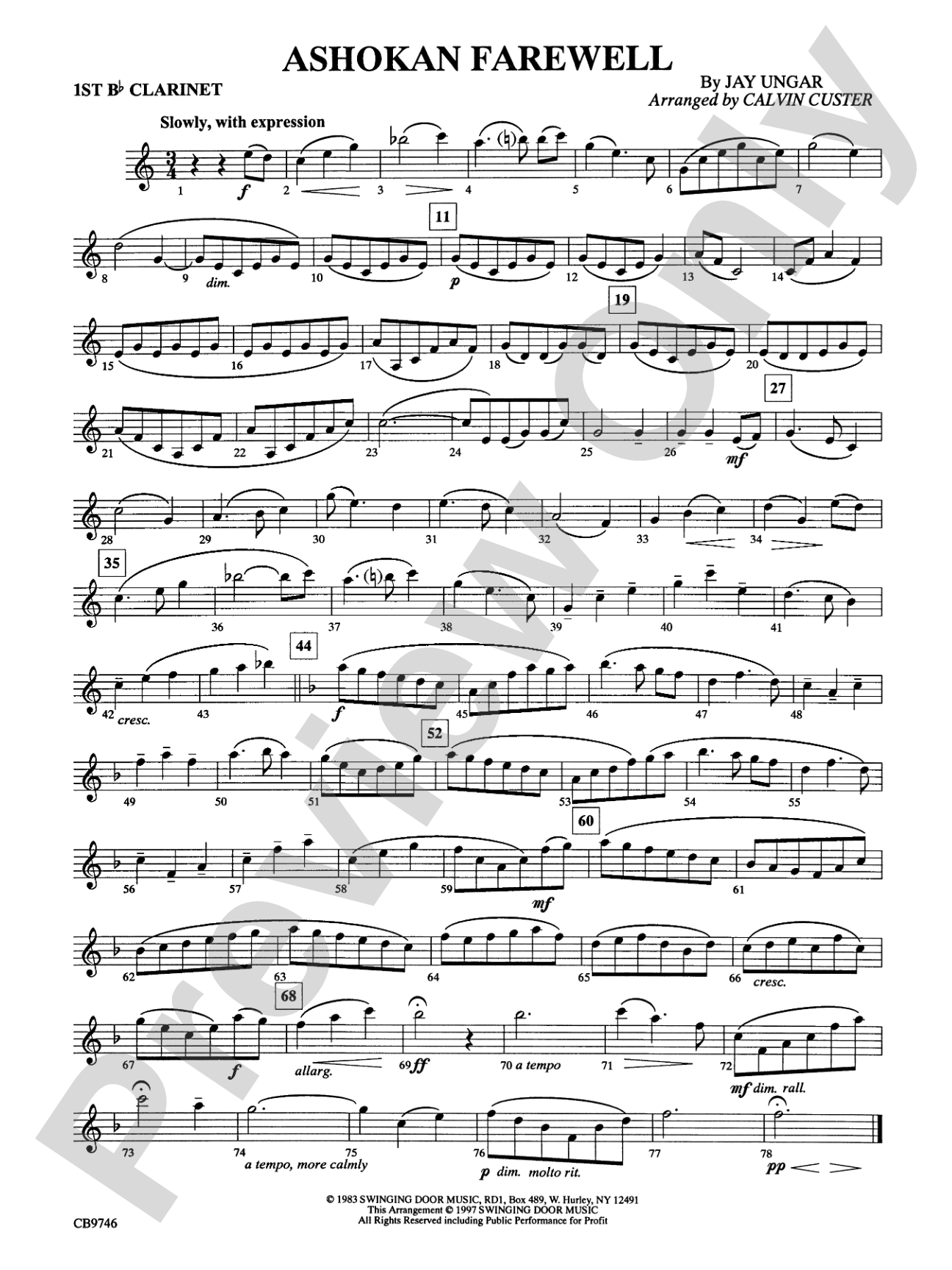Ashokan Farewell (from The Civil War): 1st B-flat Clarinet