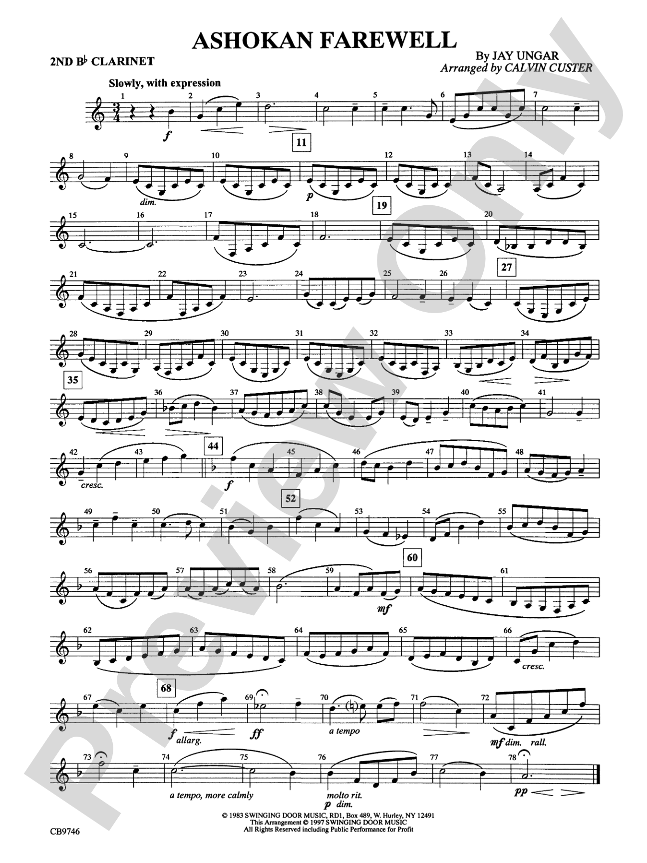 Ashokan Farewell (from The Civil War): 2nd B-flat Clarinet