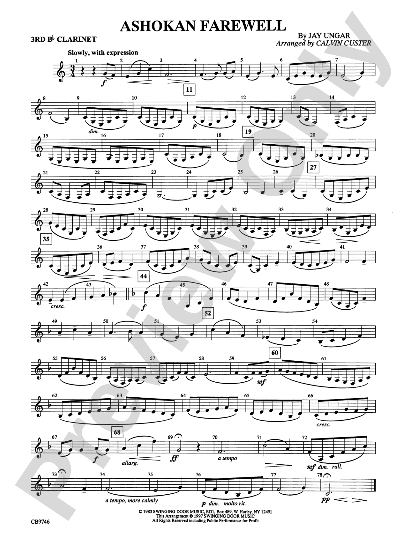 Ashokan Farewell (from The Civil War): 3rd B-flat Clarinet