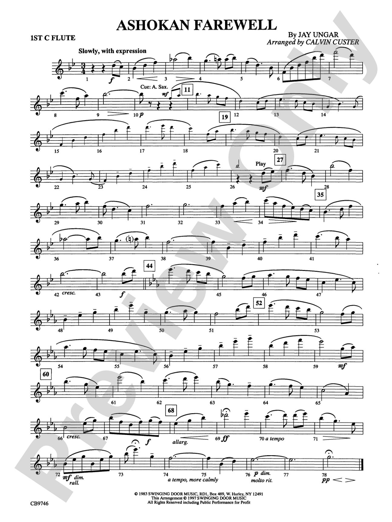 Ashokan Farewell (from The Civil War): Flute