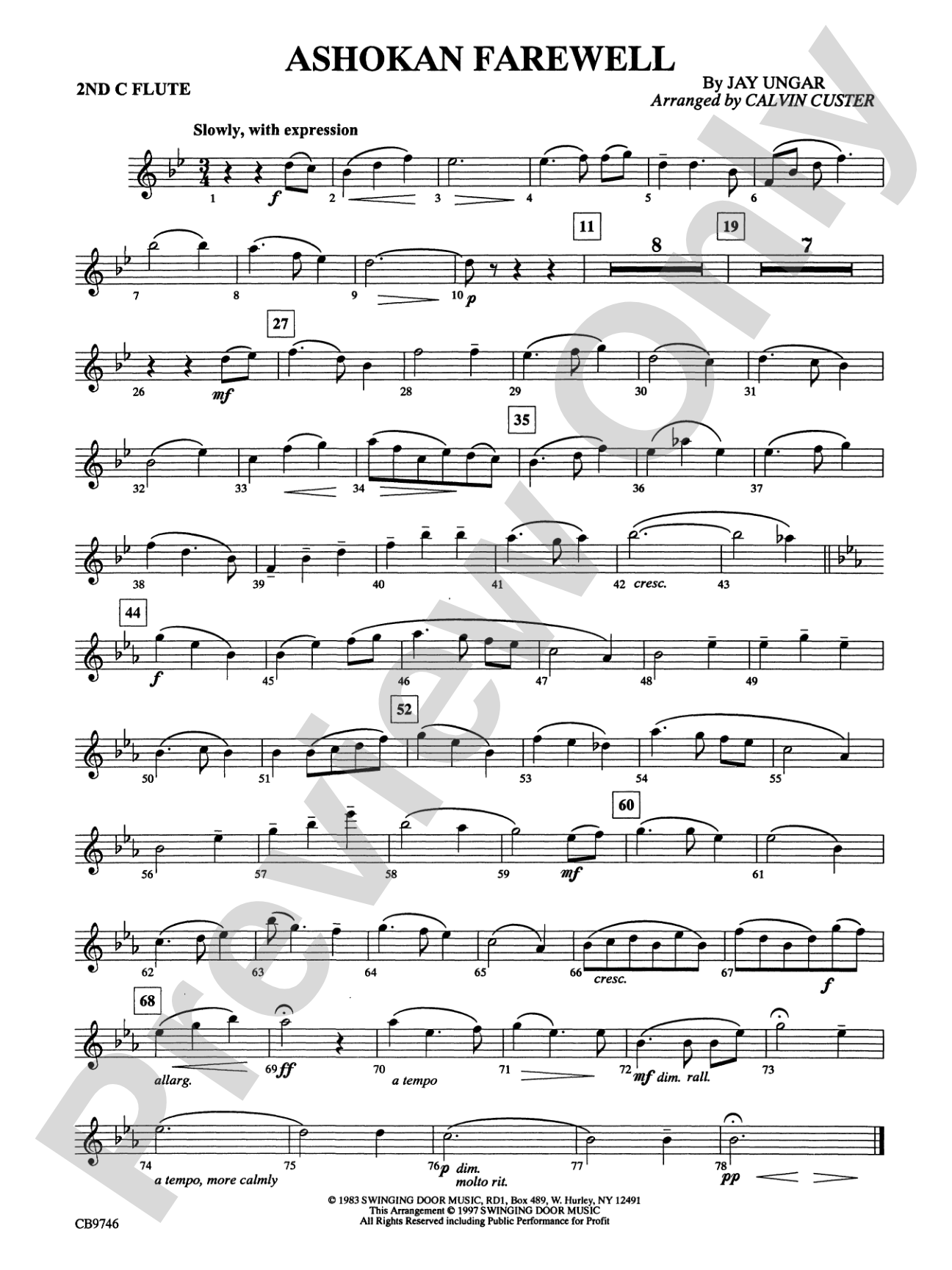 Ashokan Farewell (from The Civil War): 2nd Flute