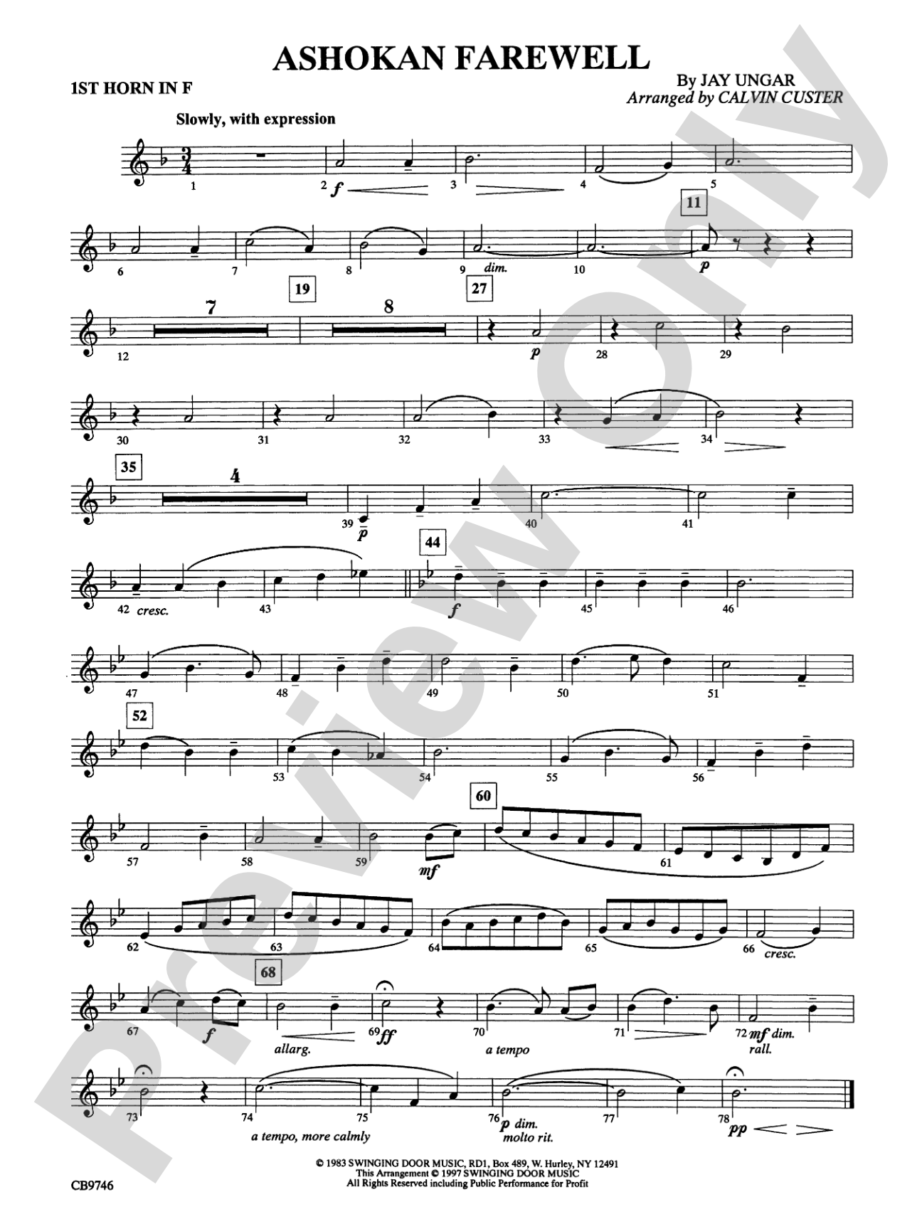Ashokan Farewell (from The Civil War): 1st F Horn