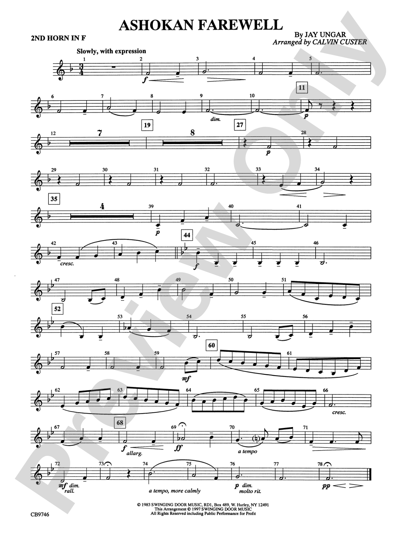 Ashokan Farewell (from The Civil War): 2nd F Horn
