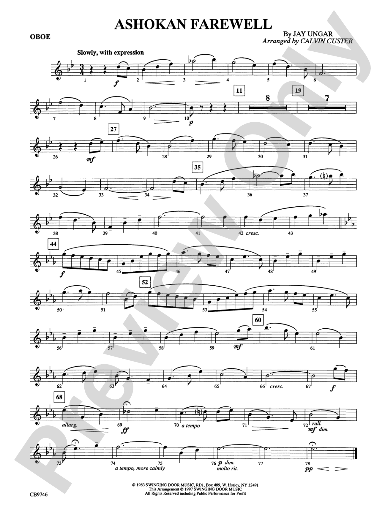 Ashokan Farewell (from The Civil War): Oboe