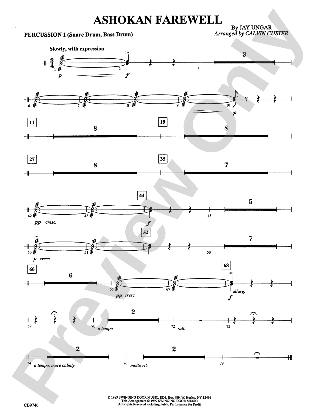 Ashokan Farewell (from The Civil War): 1st Percussion