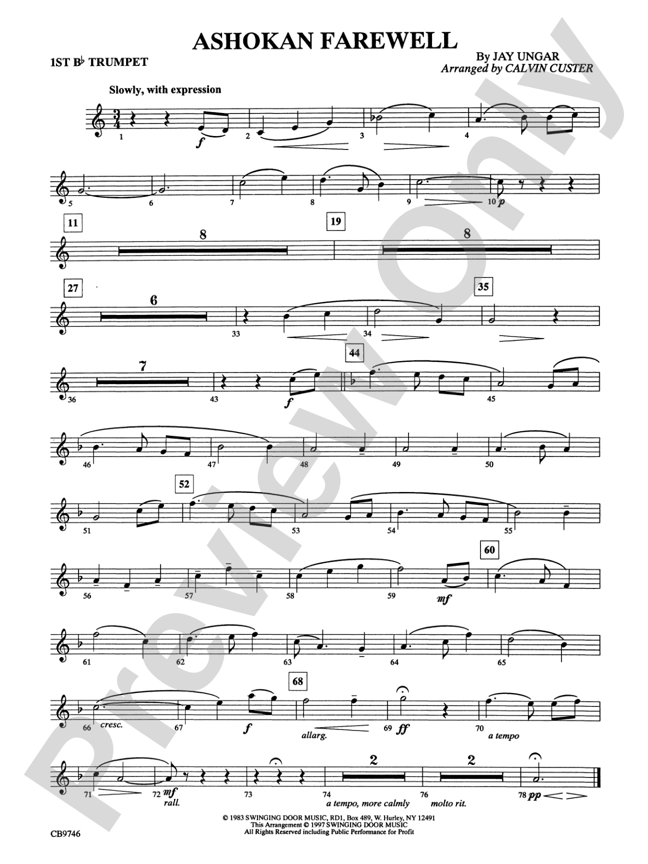 Ashokan Farewell (from The Civil War): 1st B-flat Trumpet