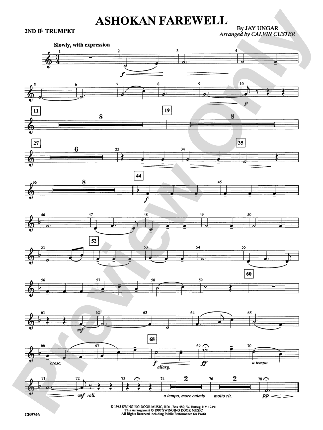 Ashokan Farewell (from The Civil War): 2nd B-flat Trumpet