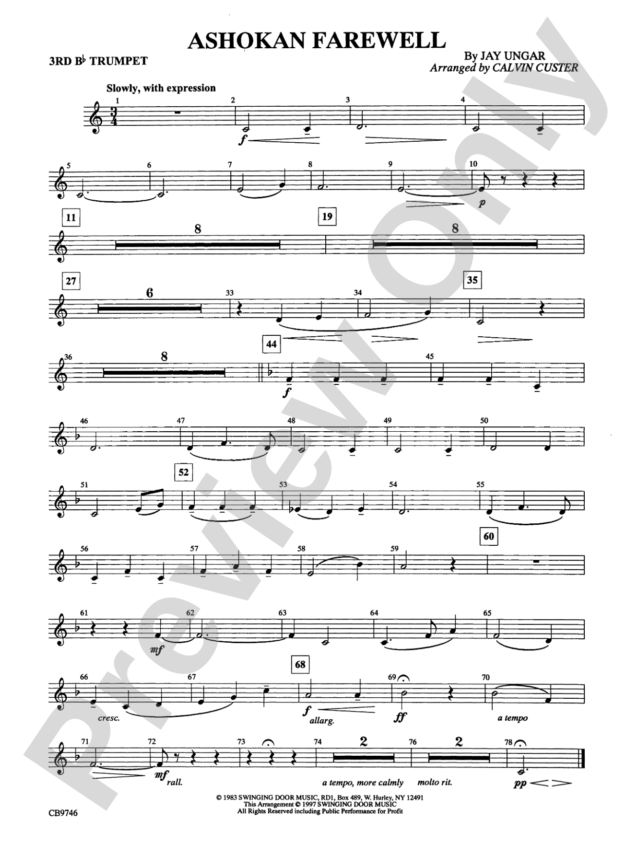 Ashokan Farewell (from The Civil War): 3rd B-flat Trumpet