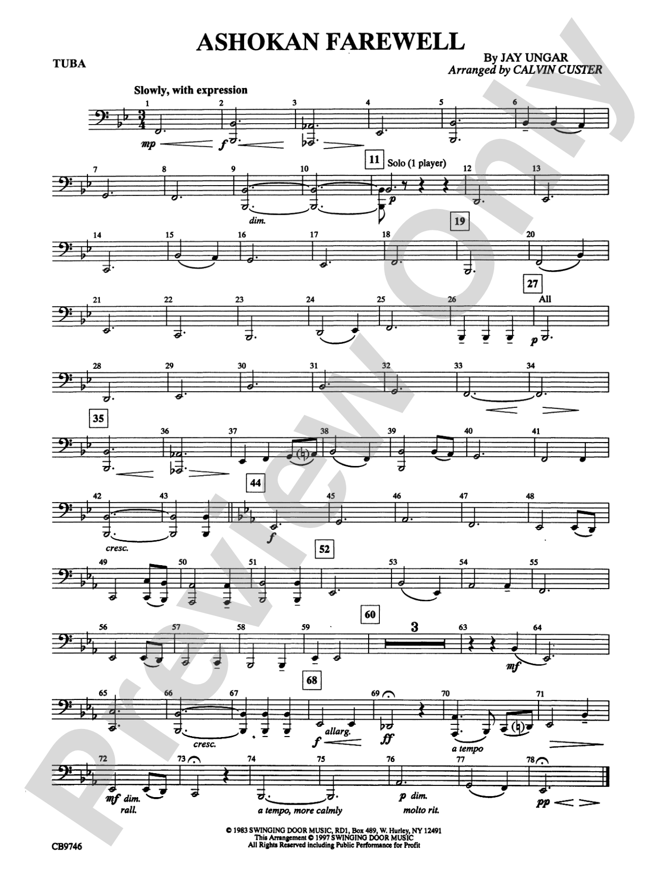 Ashokan Farewell (from The Civil War): Tuba