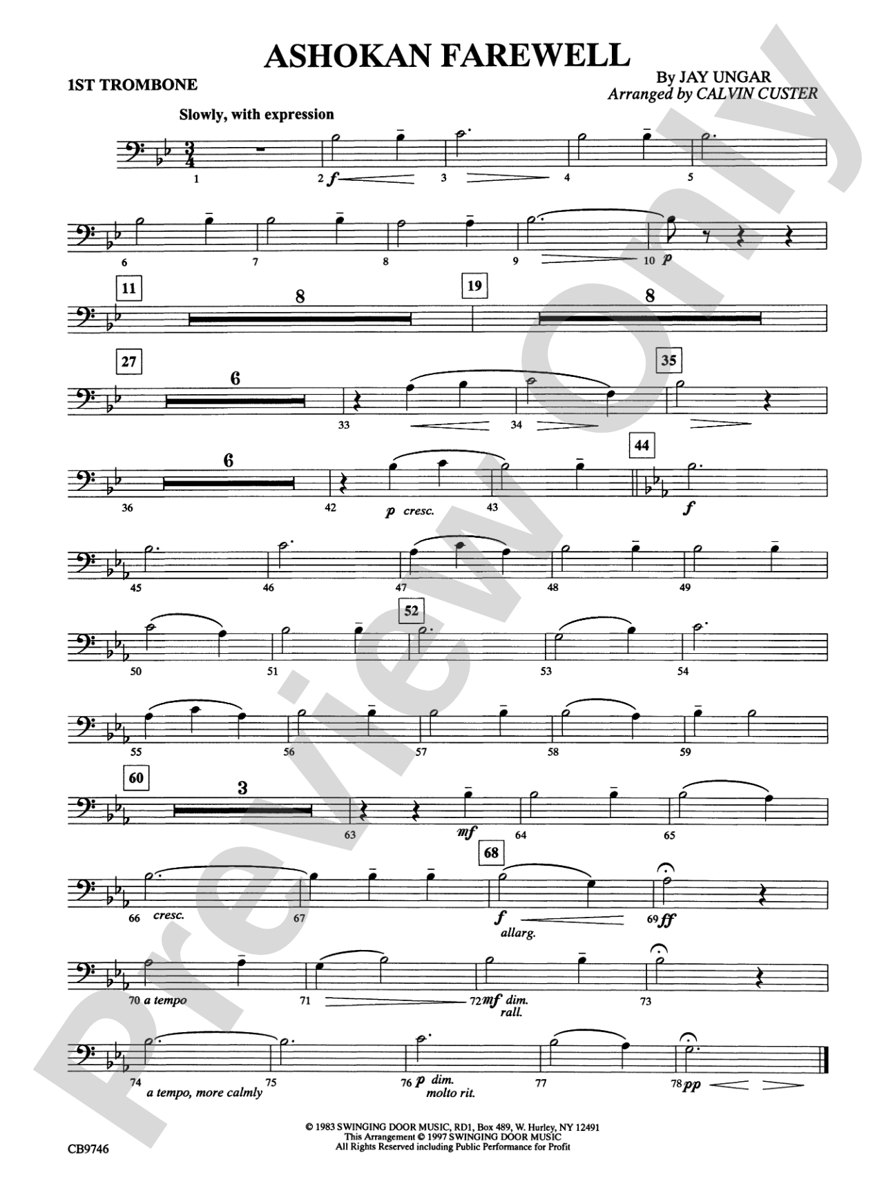 Ashokan Farewell (from The Civil War): 1st Trombone