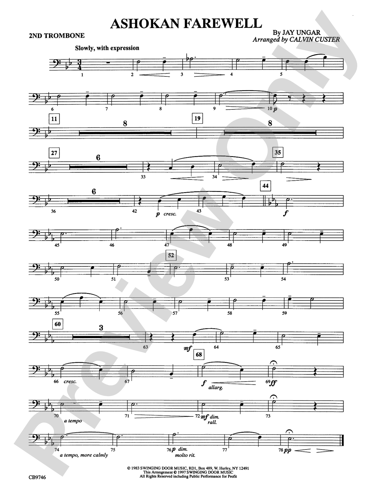 Ashokan Farewell (from The Civil War): 2nd Trombone