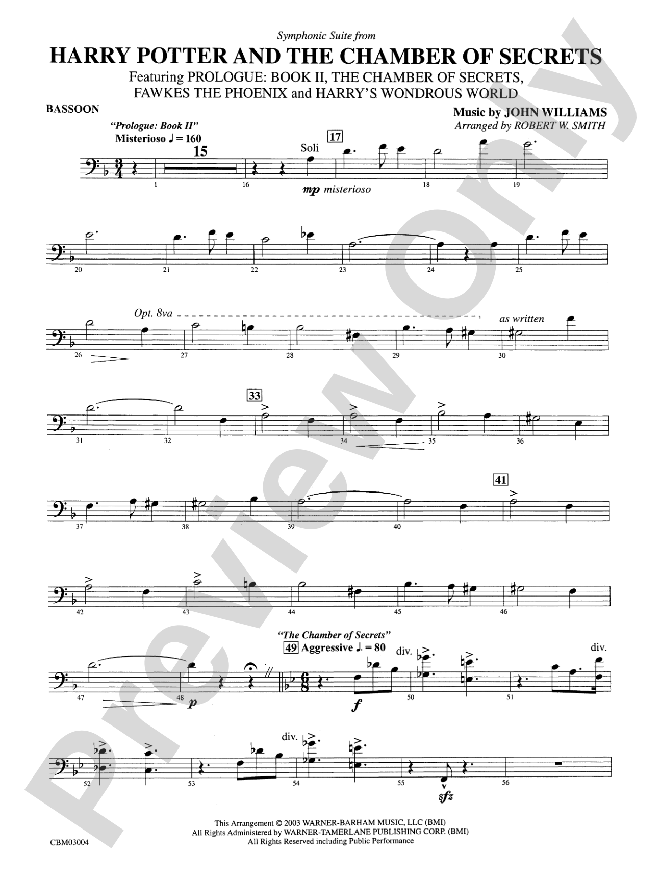 Harry Potter and the Chamber of Secrets, Symphonic Suite from: Bassoon
