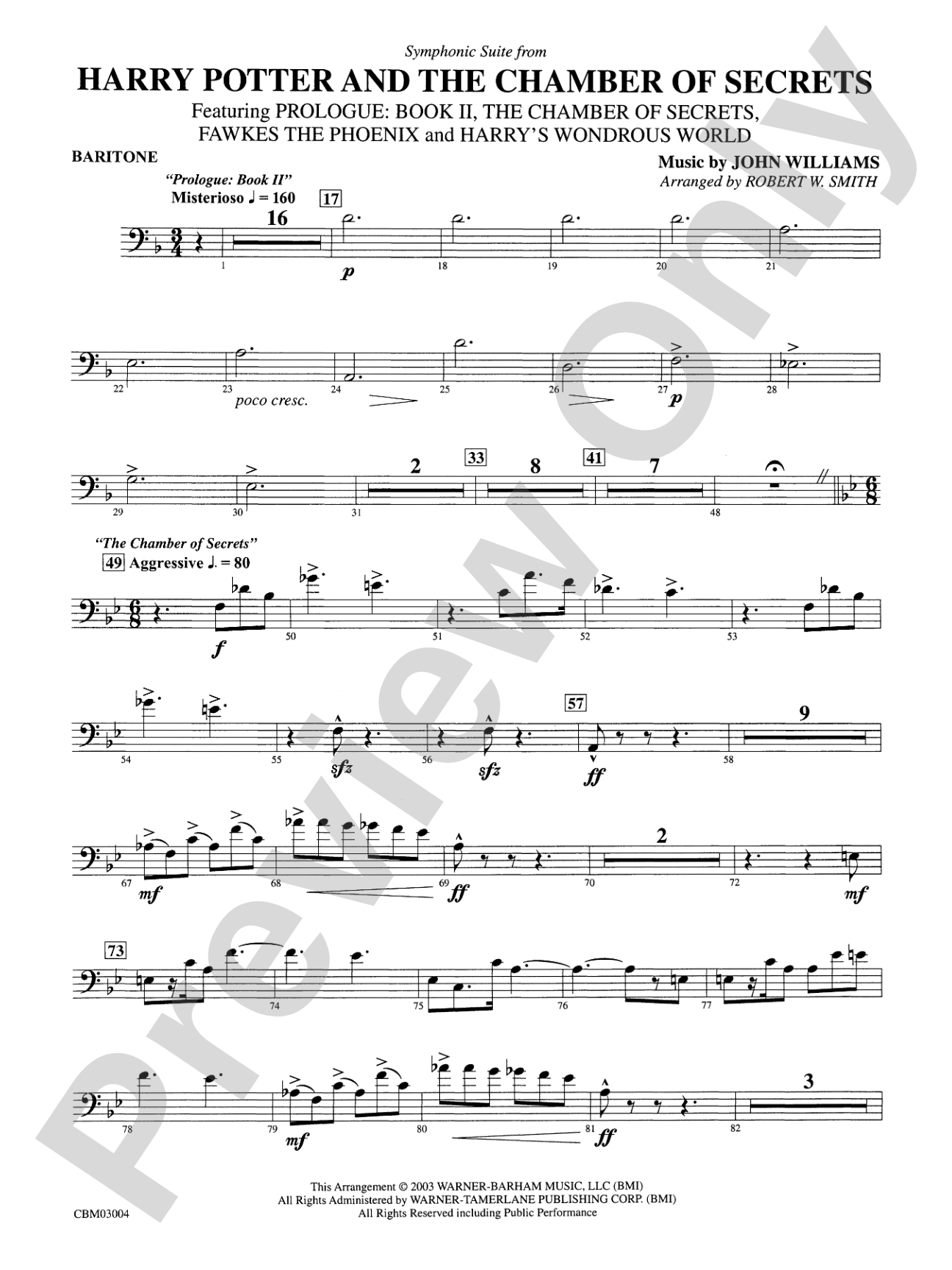 Harry Potter and the Chamber of Secrets, Symphonic Suite from: Baritone B.C.