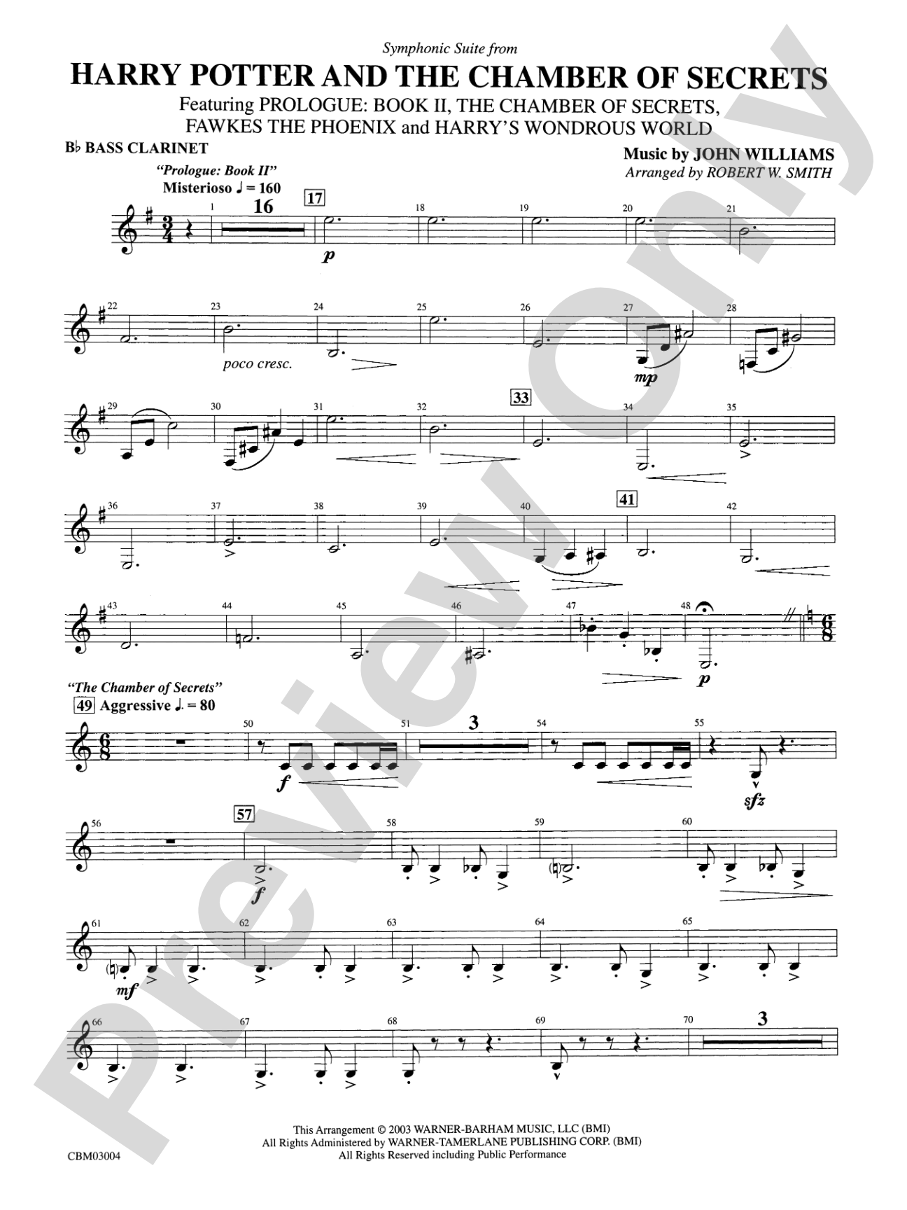 Harry Potter and the Chamber of Secrets, Symphonic Suite from: B-flat Bass Clarinet