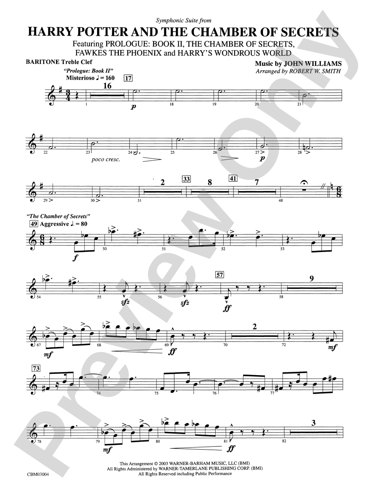Harry Potter and the Chamber of Secrets, Symphonic Suite from: Baritone T.C.