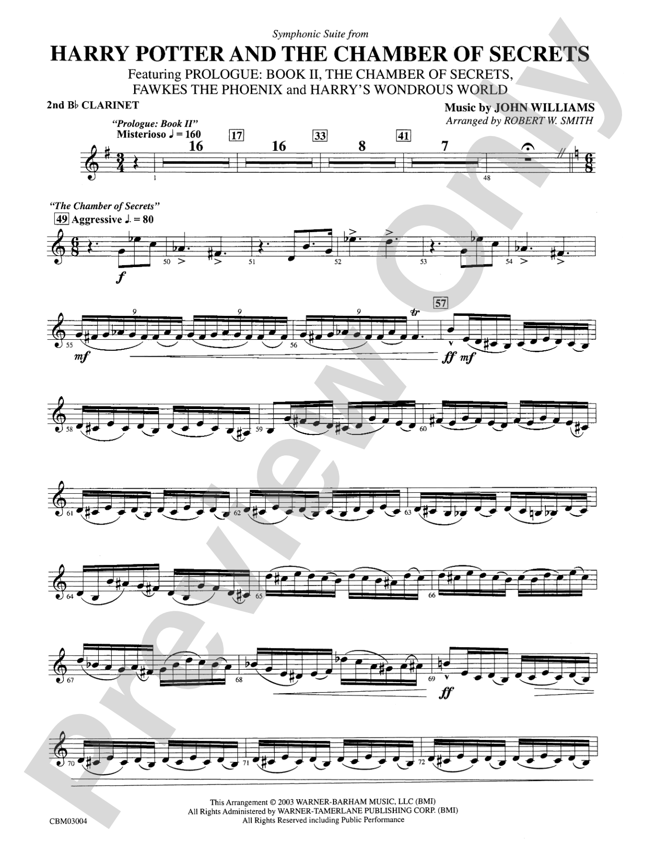 Harry Potter and the Chamber of Secrets, Symphonic Suite from: 2nd B-flat Clarinet
