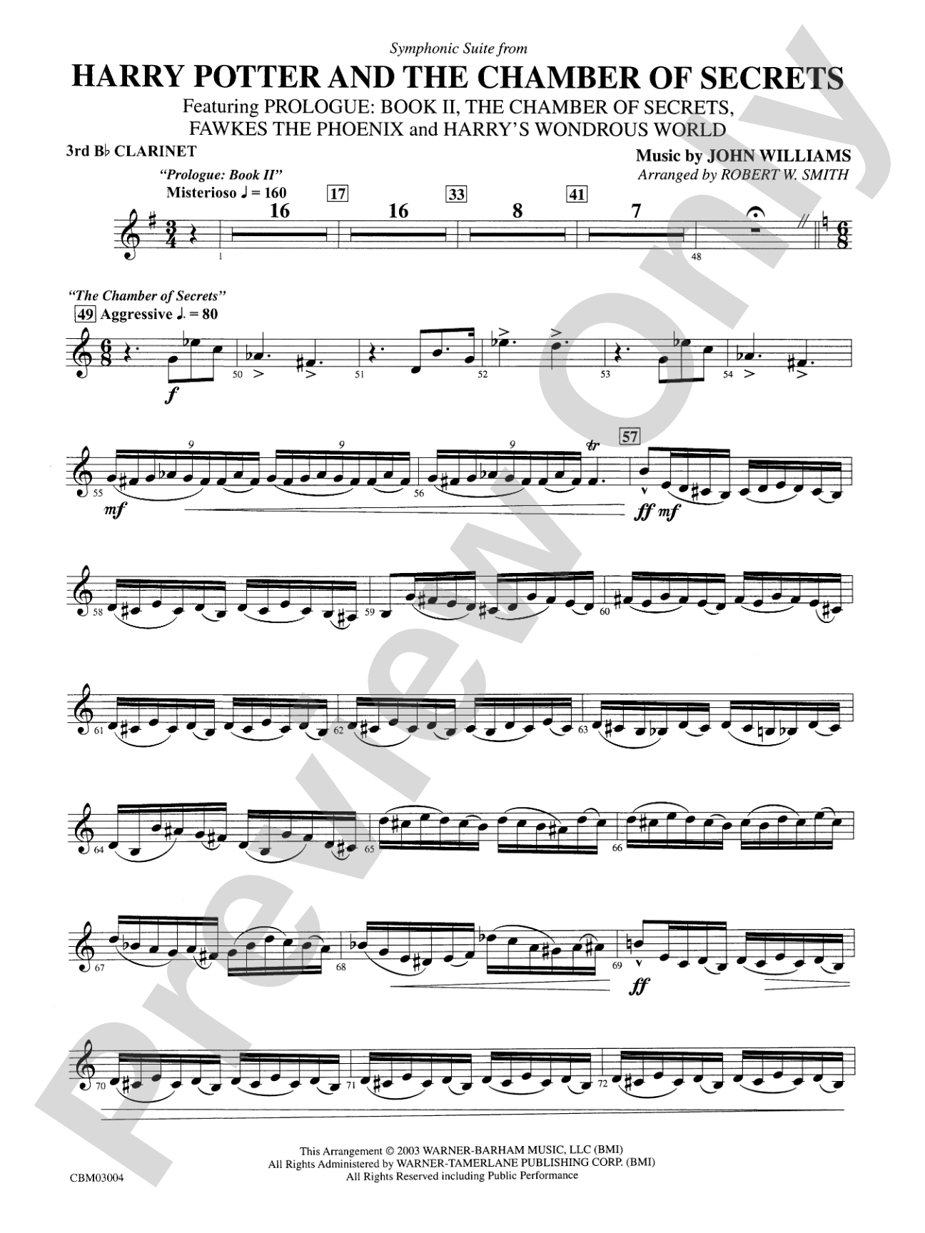 Harry Potter and the Chamber of Secrets, Symphonic Suite from: 3rd B-flat Clarinet